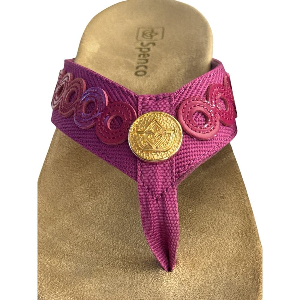Spenco Tierra Sandals Thong Festive Fuschia Fabric Paten Leather Accent Size 8.5 - Picture 7 of 10